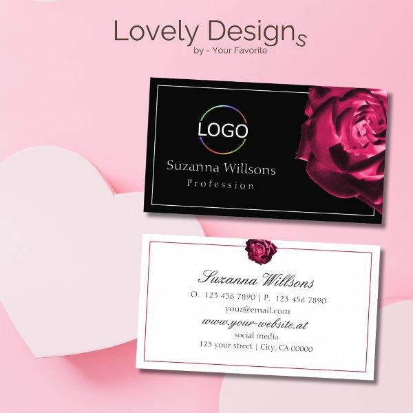 Classic Black and White Red Rose with Logo Simple
