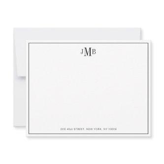 Classic Black border Monogrammed Formal Flat Thank You Card