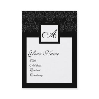 CLASSIC BLACK WHITE DAMASK FLORAL SQUARE MONOGRAM
