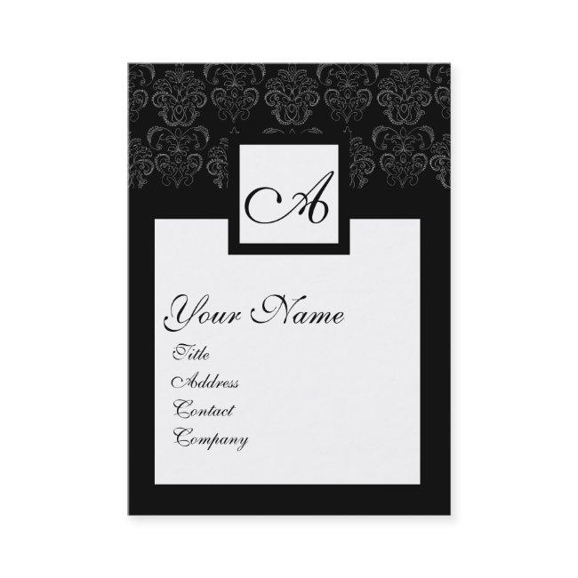 CLASSIC BLACK WHITE DAMASK FLORAL SQUARE MONOGRAM