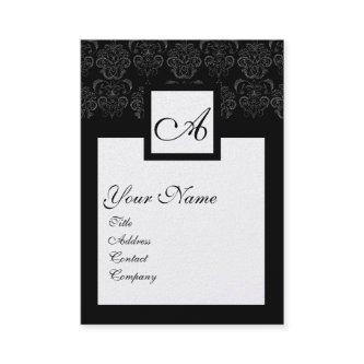 CLASSIC BLACK WHITE DAMASK SQUARE MONOGRAM Pearl