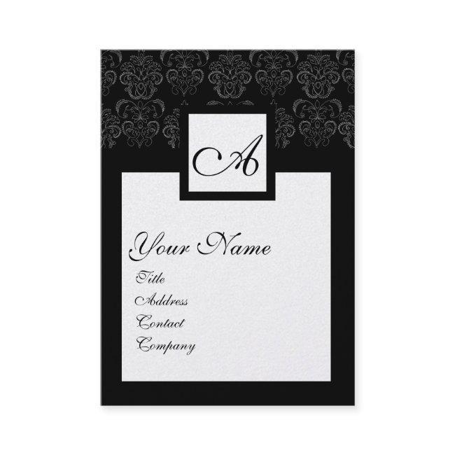 CLASSIC BLACK WHITE DAMASK SQUARE MONOGRAM Pearl
