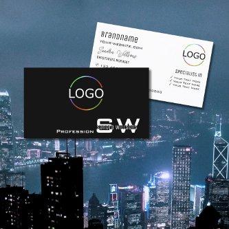 Classic Black White Modern with Monogram and Logo