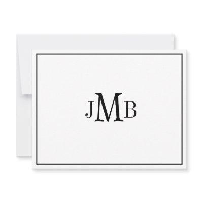 Classic Black & White Monogrammed flat Thank You Card