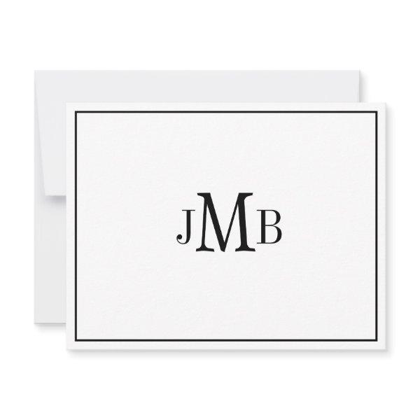 Classic Black & White Monogrammed flat Thank You Card