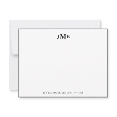 Classic Black & white Monogrammed Formal Flat Thank You Card