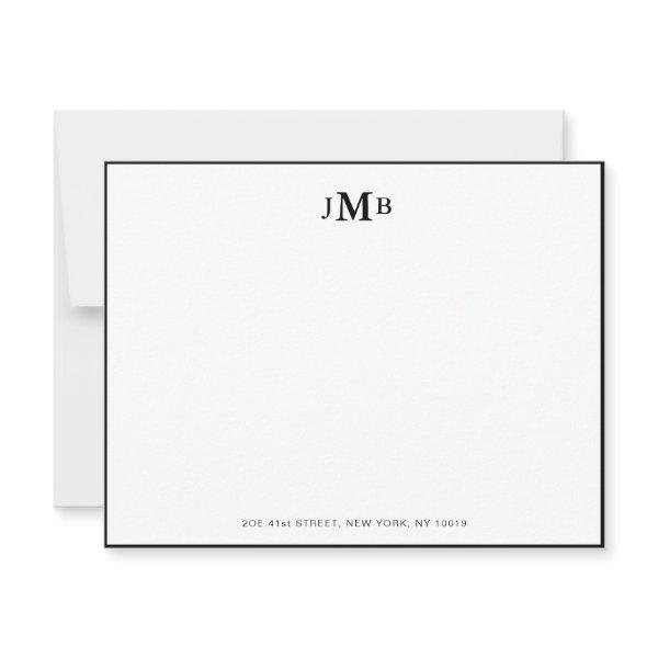 Classic Black & white Monogrammed Formal Flat Thank You Card