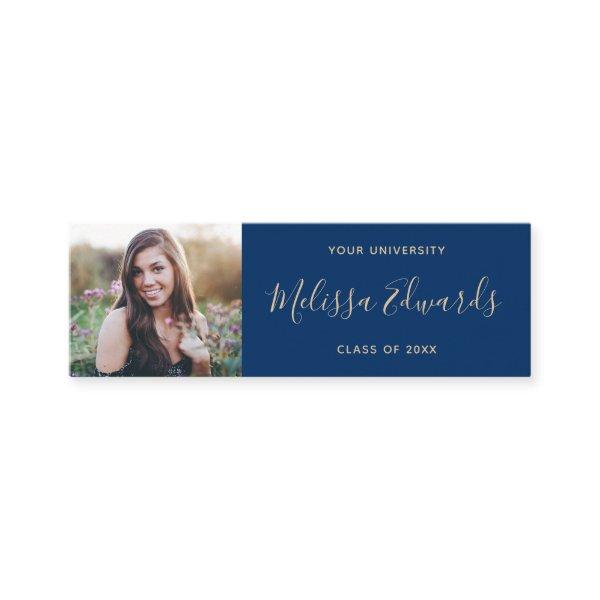 Classic blue class of graduation photo name card