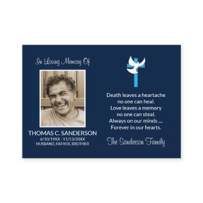 Classic Blue Cross Dove Photo Funeral Card