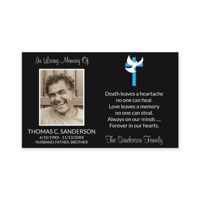 Classic Blue Cross Dove Photo Funeral Card