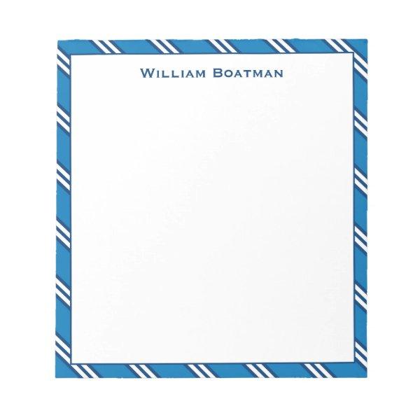 Classic Blue Diagonal Tie Stripe Pattern Notepad