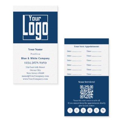 Classic Blue & White Portrait Format Loyalty & Appointment Card