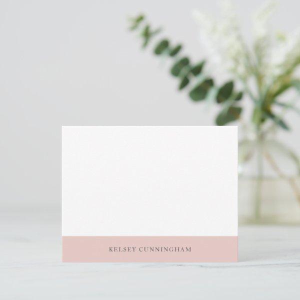 Classic Blush Pink Color Block Name Flat Note Card