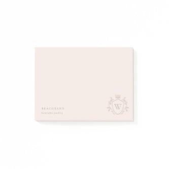 Classic Blush Pink Monogram Floral Crown Crest Post-it Notes