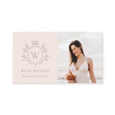 Classic Blush Pink Monogram Floral Photo Crest