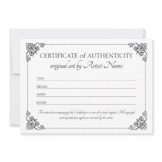 Classic Elegant Certificate of Authenticity  Thank You Card