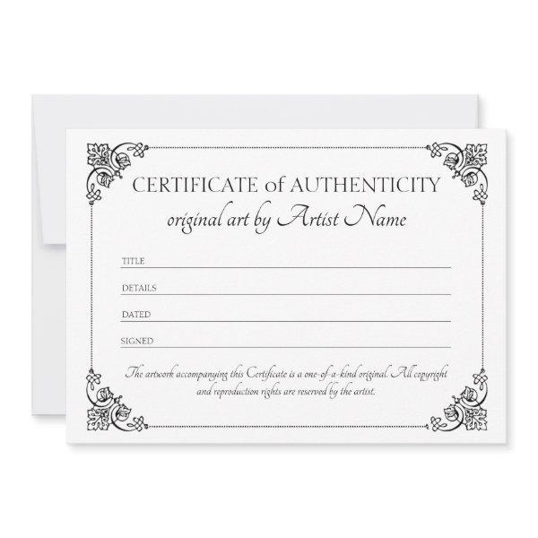 Classic Elegant Certificate of Authenticity  Thank You Card