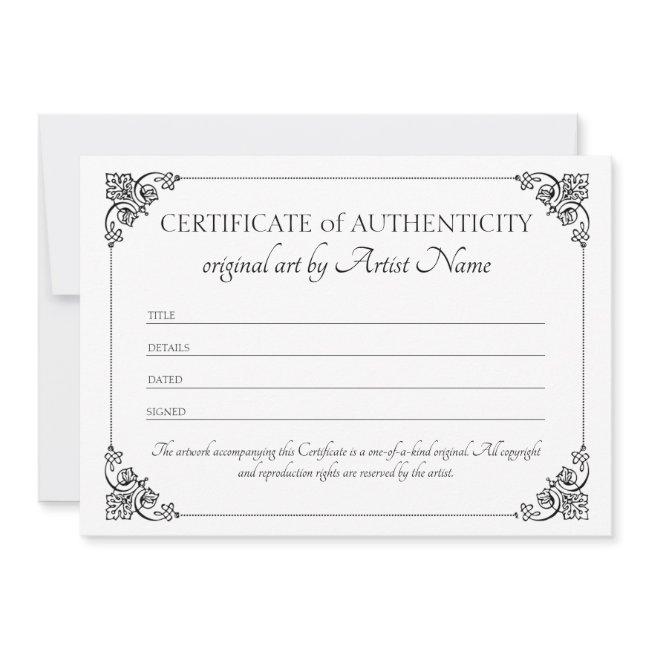 Classic Elegant Certificate of Authenticity Thank You Card