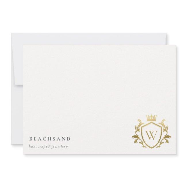 Classic Elegant Gold Monogram Floral Crown Crest Note Card