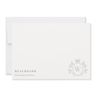 Classic Elegant Grey Monogram Floral Crown Crest Note Card