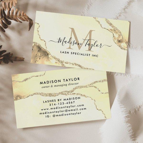 Classic Gold Glitter Marble Agate Script Monogram