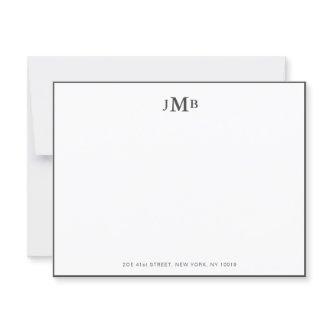 Classic Grey & white Monogrammed Formal Flat Thank You Card