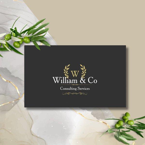 Classic Laurel Wreath Black Gold Monogram