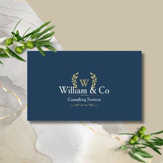 Classic Laurel Wreath Navy Blue Gold Monogram