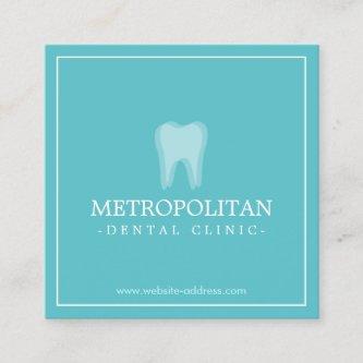 Classic Modern Dentist Tooth Logo on Aqua Blue Square