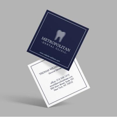 Classic Modern Dentist Tooth Logo on Navy Blue Square