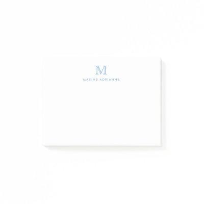 Classic Modern Simple Clean Dusty Blue Monogram Post-it Notes