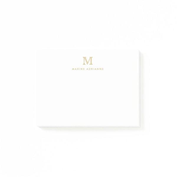 Classic Modern Simple Clean Faux Gold Monogram Post-it Notes