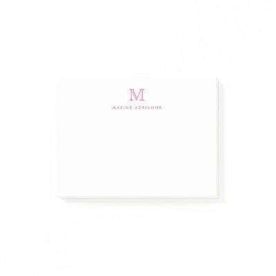 Classic Modern Simple Clean Hot Pink Monogram Post-it Notes