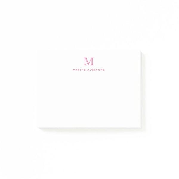Classic Modern Simple Clean Hot Pink Monogram Post-it Notes