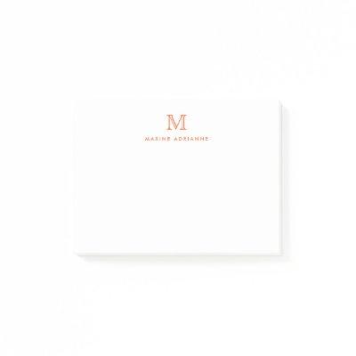 Classic Modern Simple Clean Orange Monogram Post-it Notes