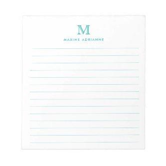 Classic Modern Simple Teal Green Monogram Lined Notepad