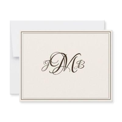 Classic Monogram Ecru & Sepia  Flourish Script  Thank You Card