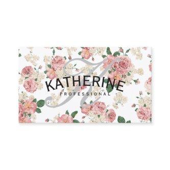 Classic Monogram Gray Vintage Floral Pattern