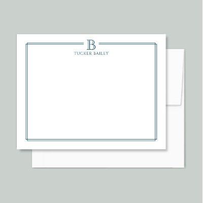 Classic Monogram Navy Blue Border Stationery Note Card