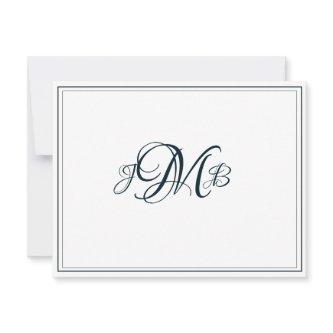 Classic Monogram Navy & White Flourish Script  Thank You Card