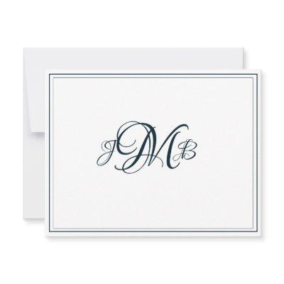Classic Monogram Navy & White Flourish Script  Thank You Card