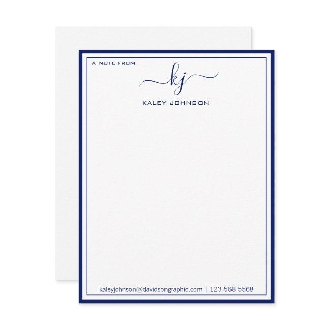 Classic Navy White From The Desk Of Note Card