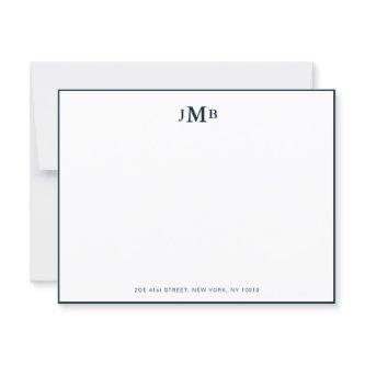 Classic Navy & White Monogrammed Formal Flat Thank You Card