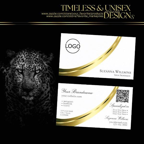 Classic Plain White Gold Decor Logo and QR Code