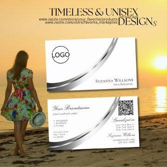 Classic Plain White Silver Decor Logo and QR Code