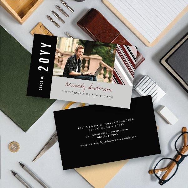 Classic Preppy Pin Stripes Modern Graduate Photo Calling Card
