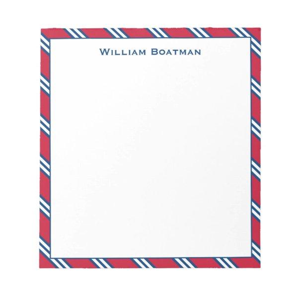 Classic Red and Navy Diagonal Tie Stripe Pattern Notepad