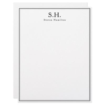 Classic Simple Black Monogram Name Minimalist Chic Letterhead