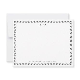 Classic Simple Chic Black 3 Monogram Wave Border Note Card