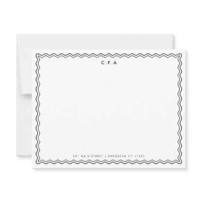 Classic Simple Chic Black 3 Monogram Wave Border Note Card
